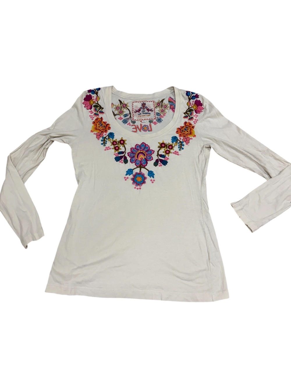 Johnny Was Embroidered Scoop Neck Cotton Floral Top Cortez Size Medium